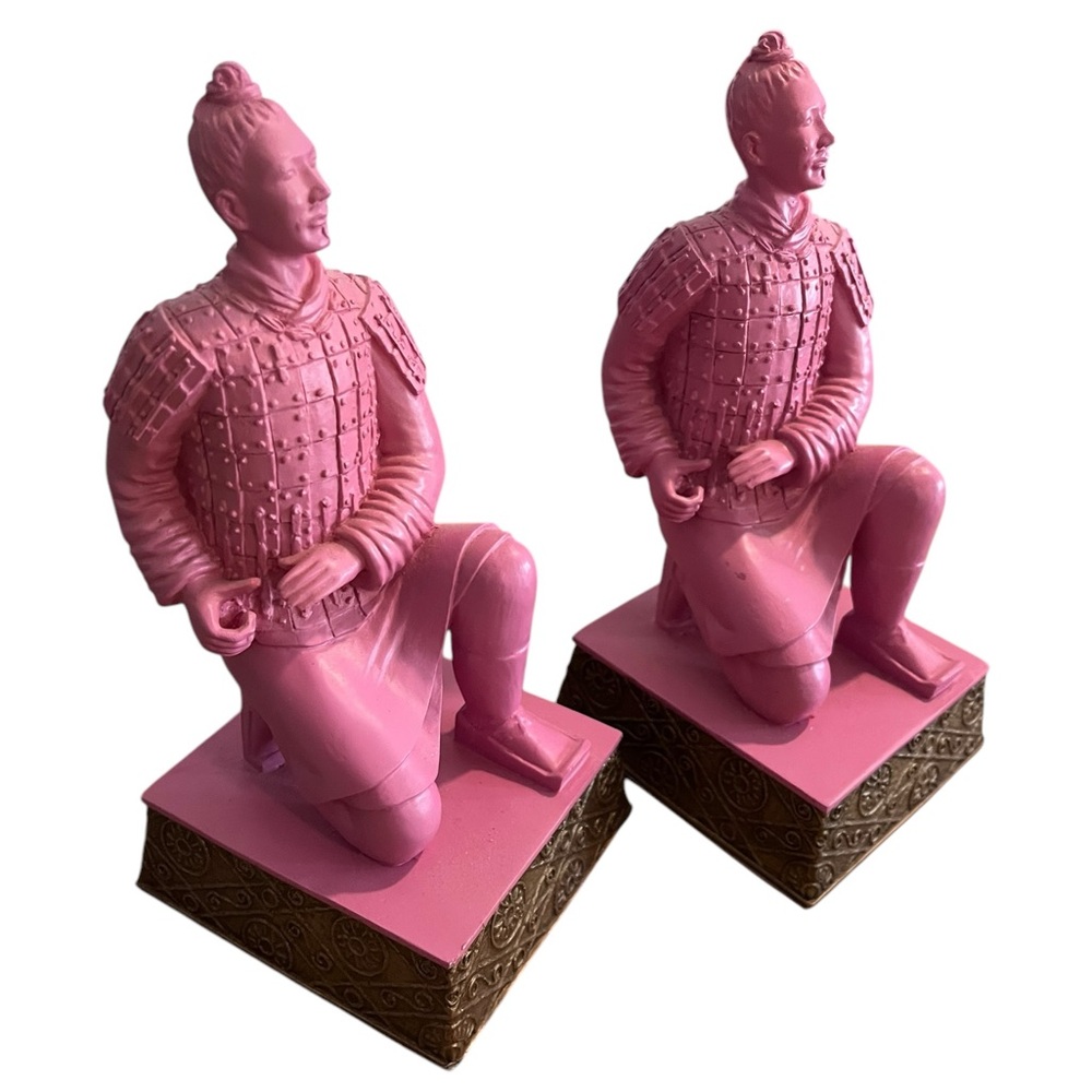 Rare 2 Terracotta Warrior statue figurines General &
Soldier China byResin Pink
